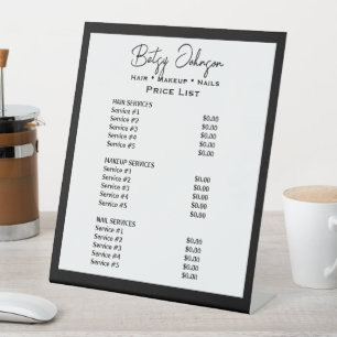 White and Black Beauty Salon Price List Pedestal Sign