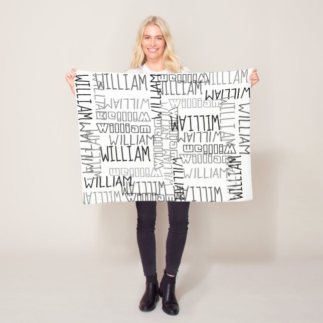 White and Black Boys Personalised Custom Name Fleece Blanket (In Situ)