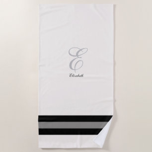 White and black bridesmaid customisable initial be beach towel