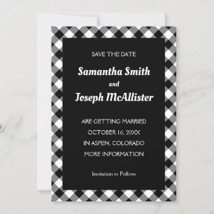 White and Black Buffalo Plaid Save the Date Invitation