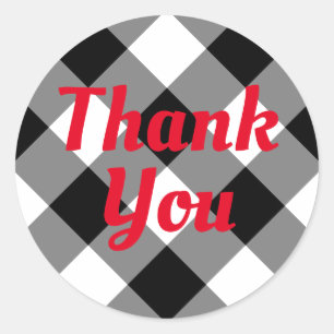 White and Black Buffalo Plaid Thank You Classic Round Sticker