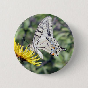 White and Black Butterfly with Red Spots 6 Cm Round Badge