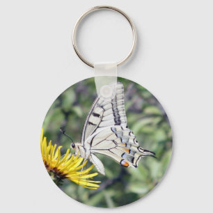 White and Black Butterfly with Red Spots Key Ring