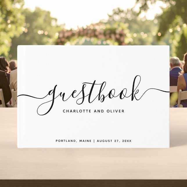 White and Black Calligraphy Event or Wedding Guest Book (Creator Uploaded)
