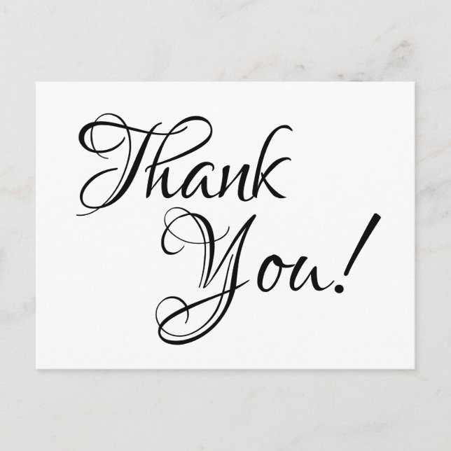 White and Black Calligraphy Thank You Postcard (Front)