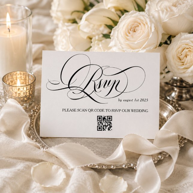 White and Black Calligraphy Wedding RSVP Card (Creator Uploaded)