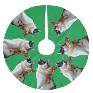 White and Black Cat & Reindeer Christmas Toy Brushed Polyester Tree Skirt