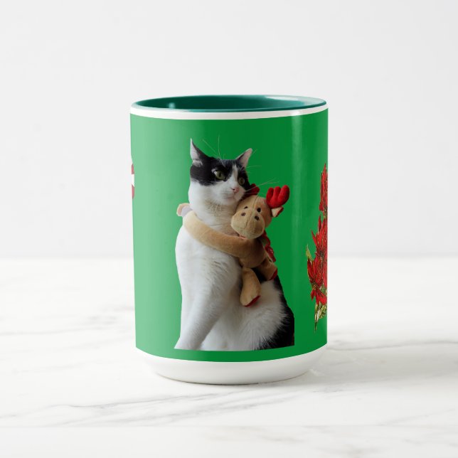 White and Black Cat & Reindeer Christmas Toy Mug (Center)