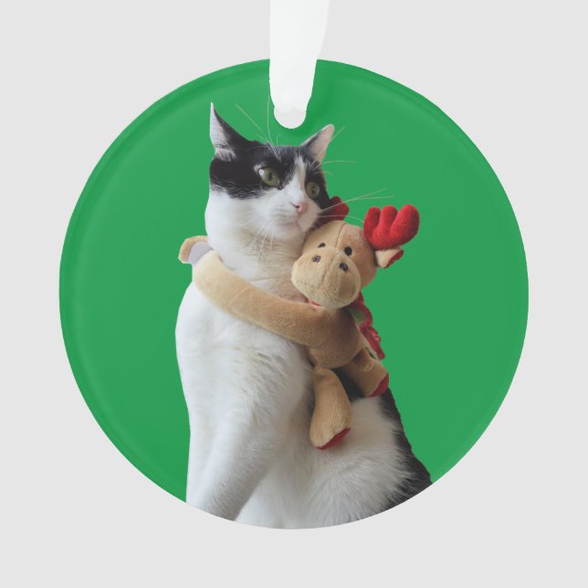 White and Black Cat & Reindeer Christmas Toy Ornament (Front)