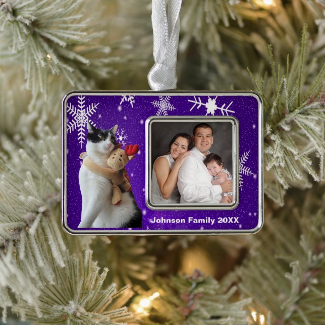 White and Black Cat & Reindeer Christmas Toy Silver Plated Framed Ornament (Tree)