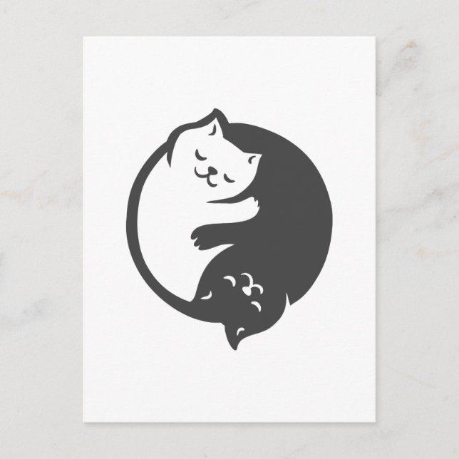 White and black cat Yin-Yang - Choose back colour Postcard (Front)