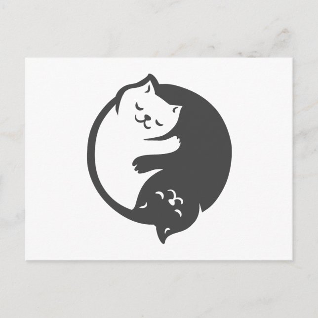 White and black cat Yin-Yang - Choose back colour Postcard (Front)