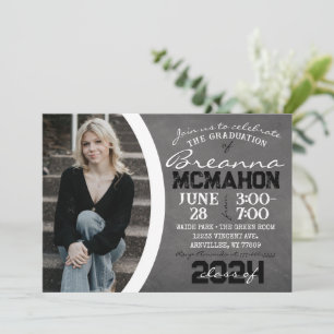 White and Black Chalkboard Graduation Invitation