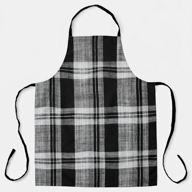 White and black chequered plaid fabric texture for apron (Front)