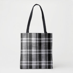 White and black chequered plaid fabric texture for tote bag