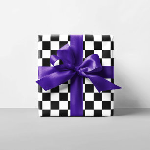 White and Black Chequered Squares Wrapping Paper