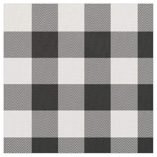 White and Black Chevron Buffalo Plaid Fabric (Close Up)