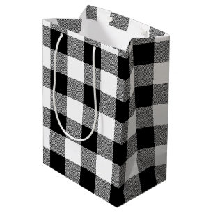 White and Black Chevron Buffalo Plaid Medium Gift Bag