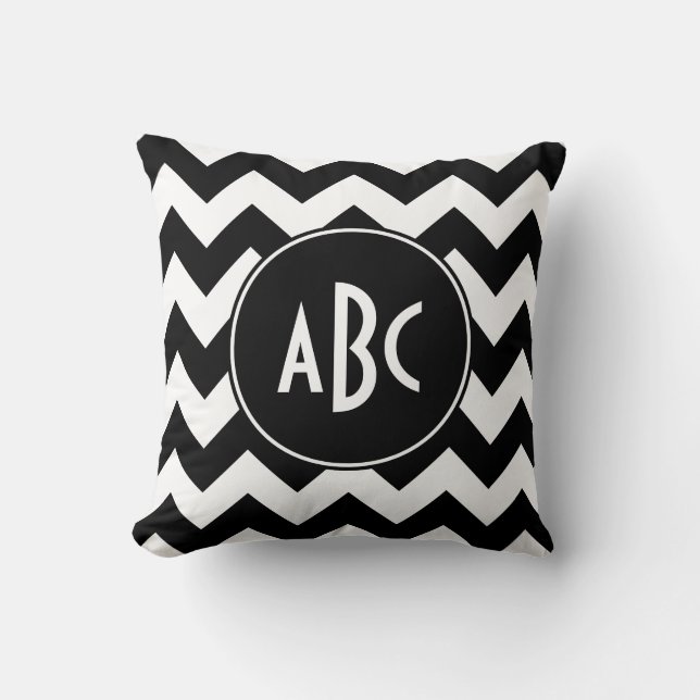 White and Black Chevron Monogram Cushion (Front)