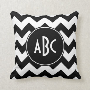 White and Black Chevron Monogram Cushion
