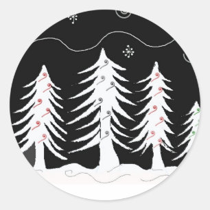 White and Black Christmas Scene Classic Round Sticker