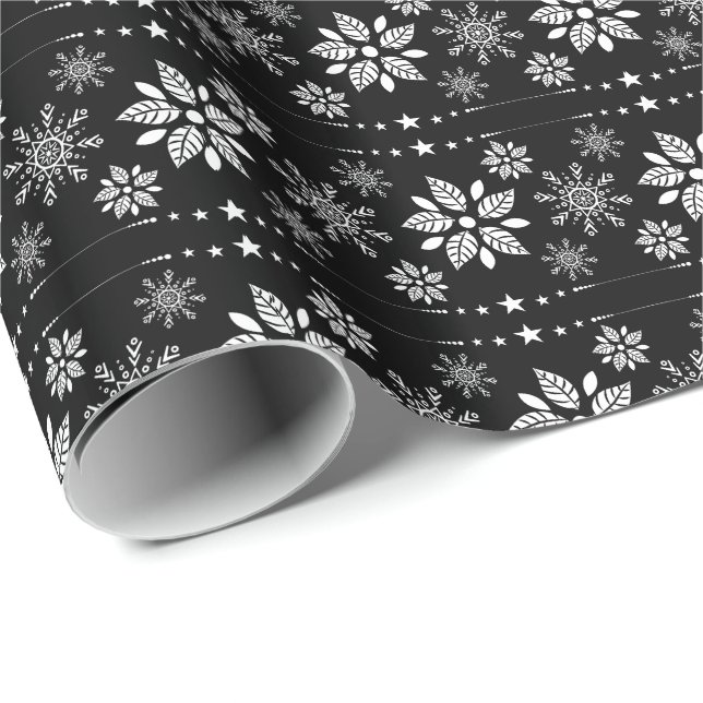 White And Black Christmas Snowflakes Pattern Wrapping Paper (Roll Corner)