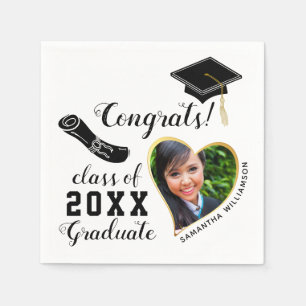 White and Black Class of 2025 Graduate Graduation Napkin