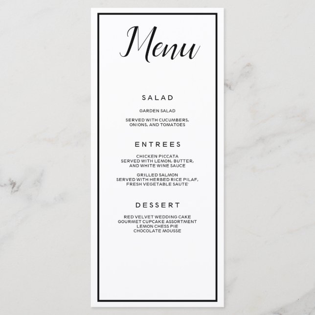 White and Black Classic Menu (Front)
