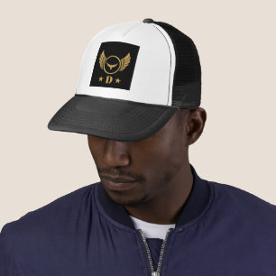 White and Black Colour D Letter Printed Image-Cap Trucker Hat