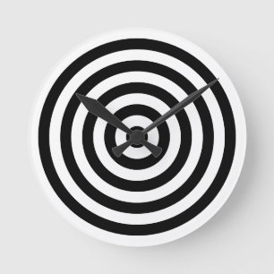 White and Black Concentric Circles Rings Pattern Round Clock