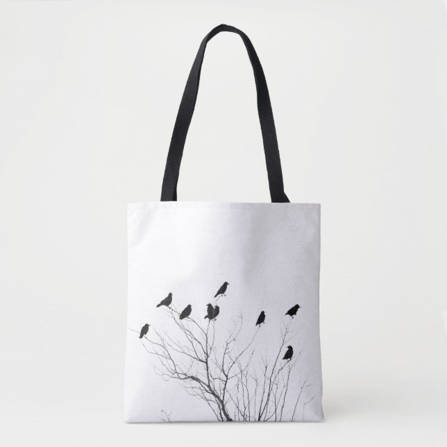 White And Black Crows In A Tree Tote Bag (Front)