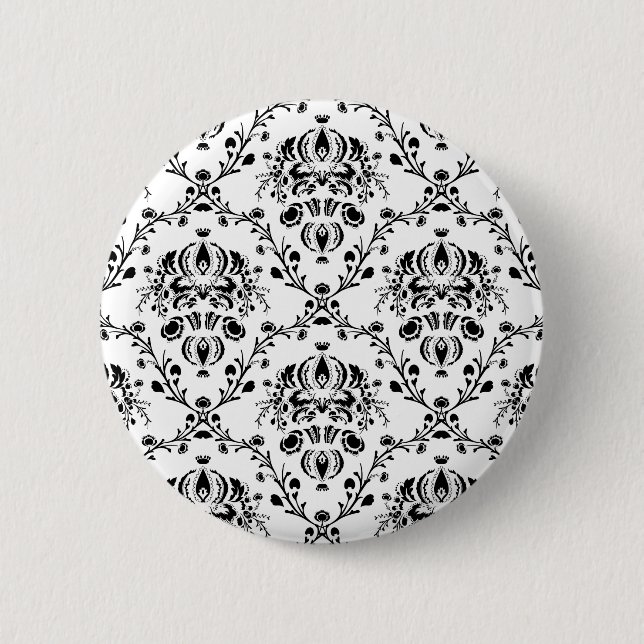 White and Black Damask 6 Cm Round Badge (Front)