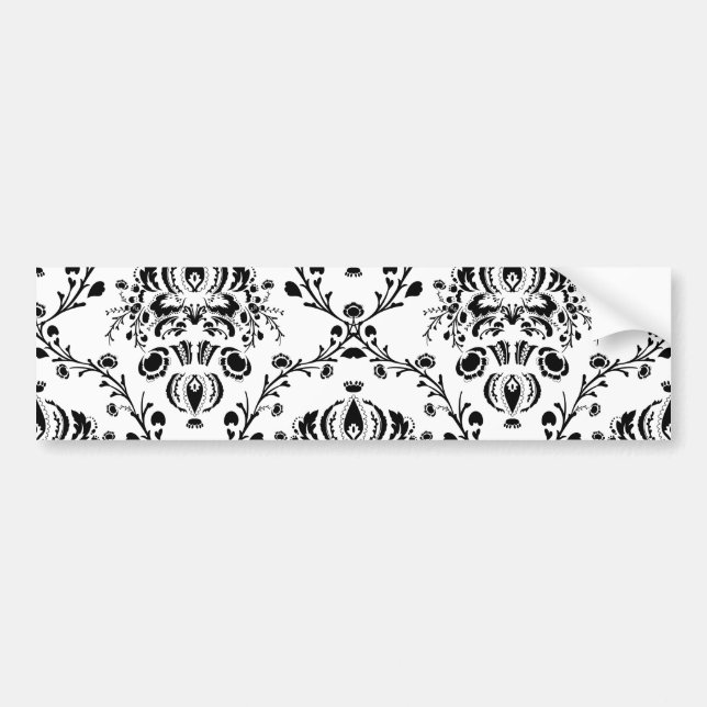 White and Black Damask Bumper Sticker (Front)