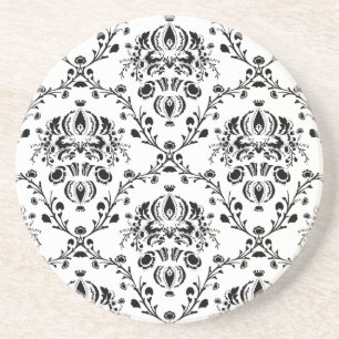 White and Black Damask Coaster