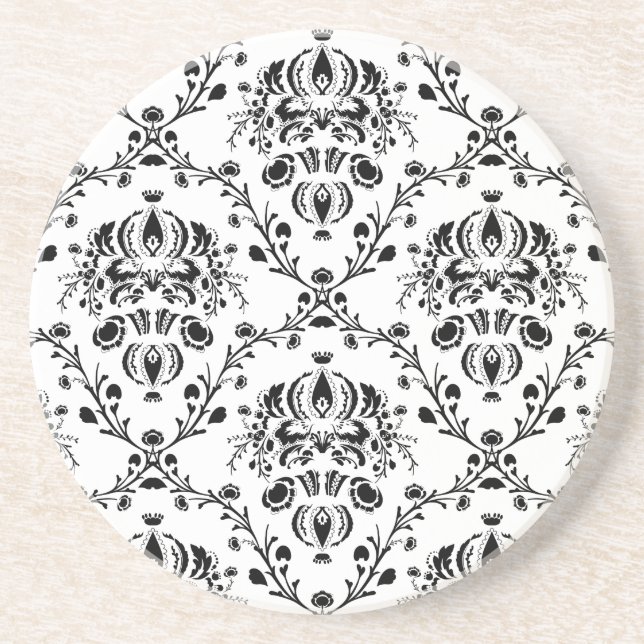 White and Black Damask Coaster (Front)