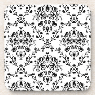 White and Black Damask Coaster