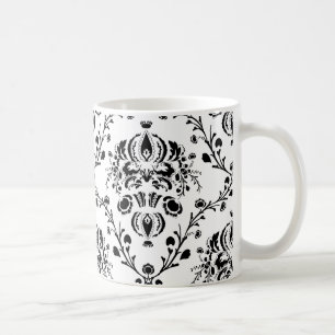 White and Black Damask Coffee Mug