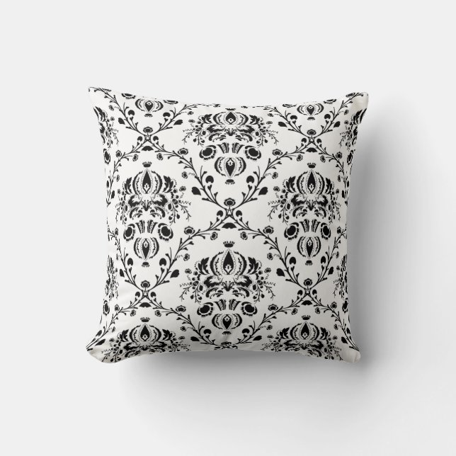 White and Black Damask Cushion (Front)