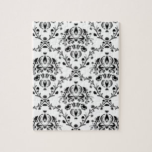 White and Black Damask Jigsaw Puzzle