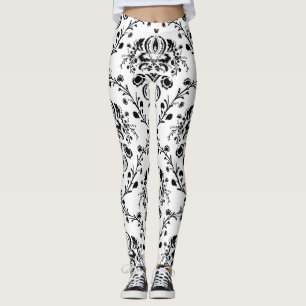 White and Black Damask Leggings