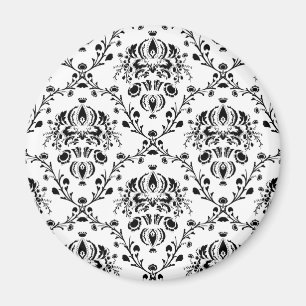 White and Black Damask Magnet