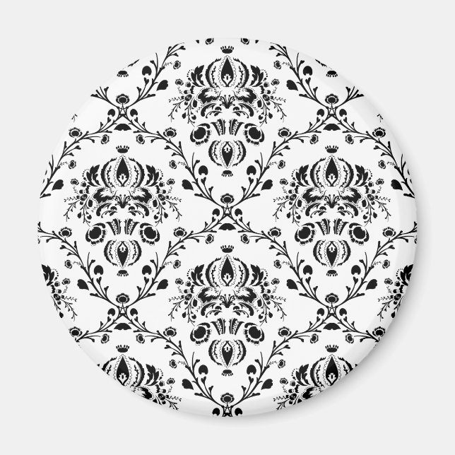 White and Black Damask Magnet (Front)