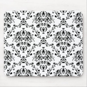 White and Black Damask Mouse Pad