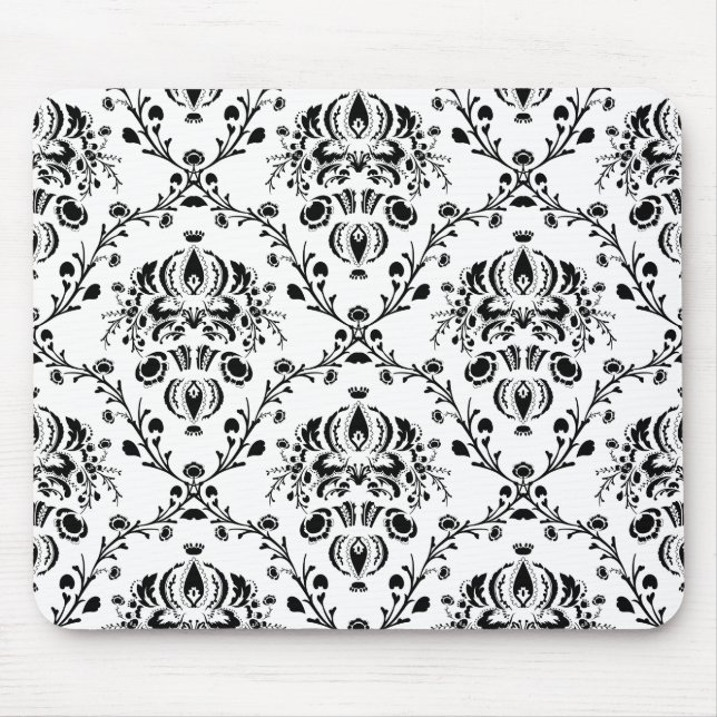 White and Black Damask Mouse Pad (Front)
