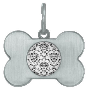 White and Black Damask Pet ID Tag