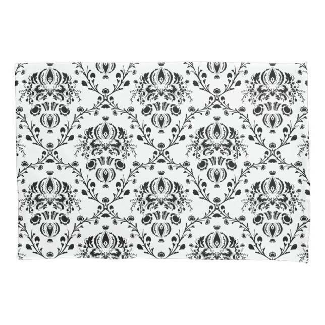 White and Black Damask Pillowcase (Front-Left)