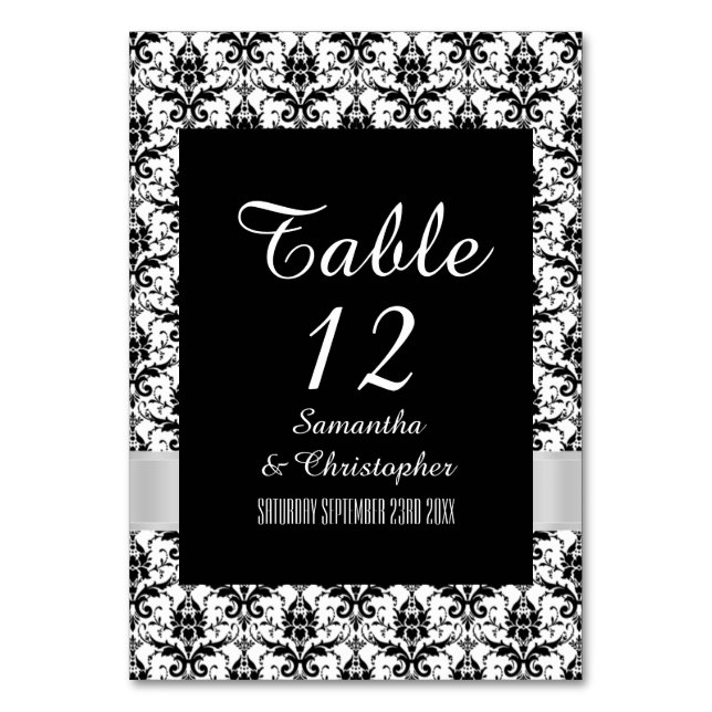 White and black damask table number (Back)