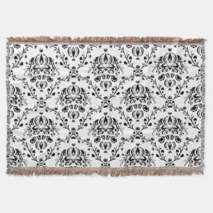 White and Black Damask Throw Blanket