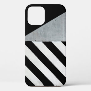 White and black diagonal striped paint on wall iPhone 12 case