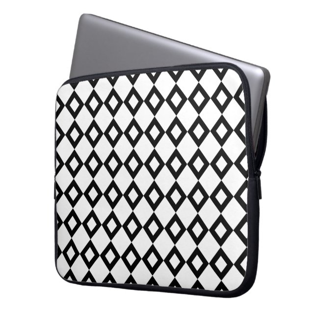 White and Black Diamond Pattern Laptop Sleeve (Front Left)